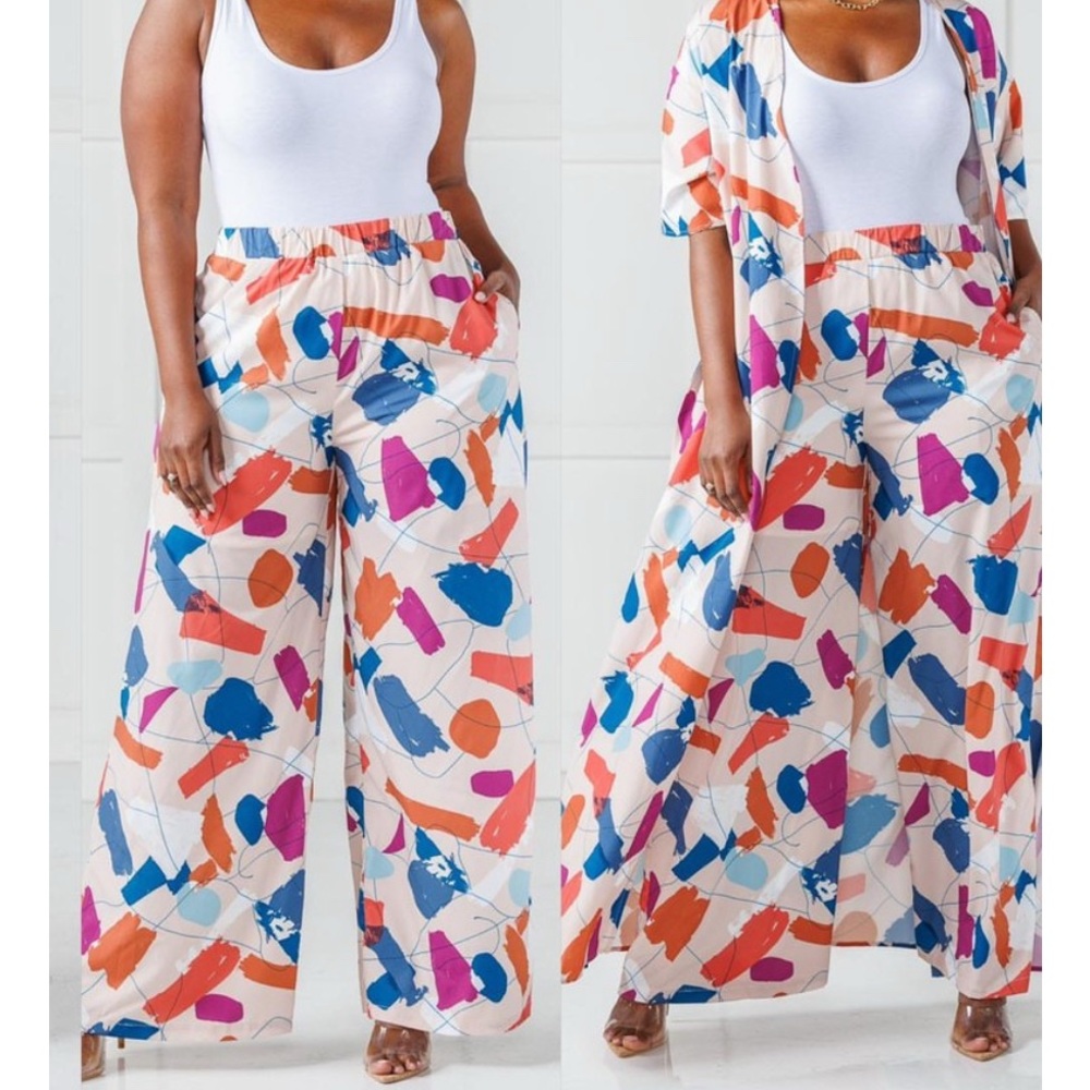 J Brooks Boutique Colorful Abstract Print Women's Palazzo Pants Suze 3X
